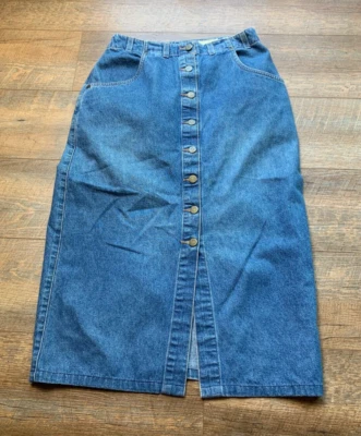 Falda recta para mujer Eddie Bauer azul denim 100 % algodón con botones talla 6 Foto 1 de 4