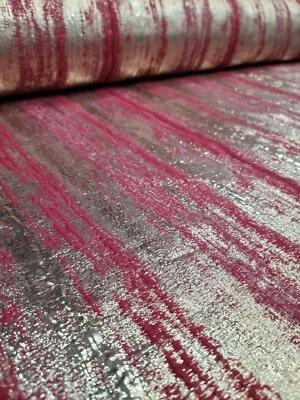 Strawberry Fuchsia Jacquard Brocade Rose Gold Metallic Textured Striped Fashion  - Image 1 of 4