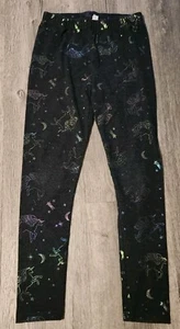 Jumping Beans Girls Sparkly Tough Cotton Leggings - Navy w/ Unicorns - Size 8 - Picture 1 of 3