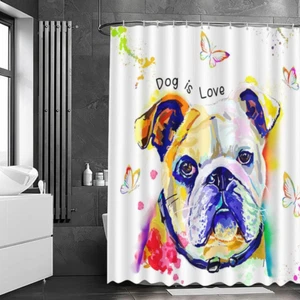 72X72 in Funny Dog Abstract Oil Painting Shower Curtain Set Colorful Pet Cute Pu - Picture 1 of 6