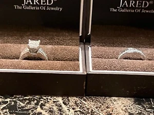 wedding rings 14k white gold diamond trio set - Picture 1 of 3