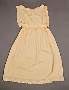 VTG Women's 1920s Silk Ivory / Beige Slip / Nightgown W Lace Sz M 20s Dress