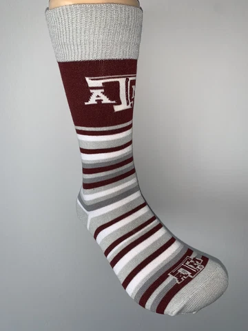 TEXAS A&M AGGIES NCAA COLLEGE LOGO LOTTA STRIPES DRESS CREW LENGTH SOCKS MENS LG Cover