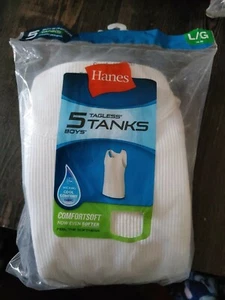 5 Boy's Hanes White Cotton Tank Top / A-Shirts Large 14-16 Brand New in package - Picture 1 of 2
