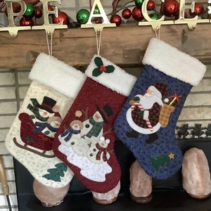 1 Vintage Weihnachtsmann ODER Schneemann Weihnachtsstrumpf bestickt Bommel Walmart - Bild 1 von 4