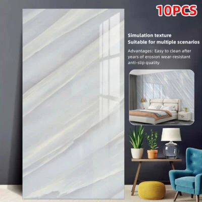 10Pcs Bathroom Wall Panels PVC Cladding Shower Wet Wall Tile Marble Effect Decor - Image 1 of 4