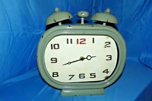 CLOCK WITH TWIN BELLS 11" GRAY METAL MANTEL OR WALL CLOCK- VINTAGE RETRO  - Picture 1 of 8