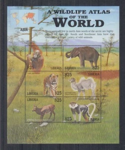 130.LIBERIA STAMP S/S WILDLIFE ATLAS OF THE WORLD (ASIA) TIGER,ELEPHANT,CAMEL - Picture 1 of 1