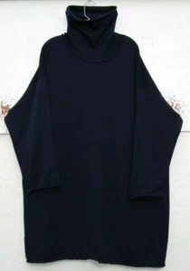 NWT Eskandar DARK NAVY Handloomed Merino Monk 36" Long Tunic Sweater O/S - Picture 1 of 5