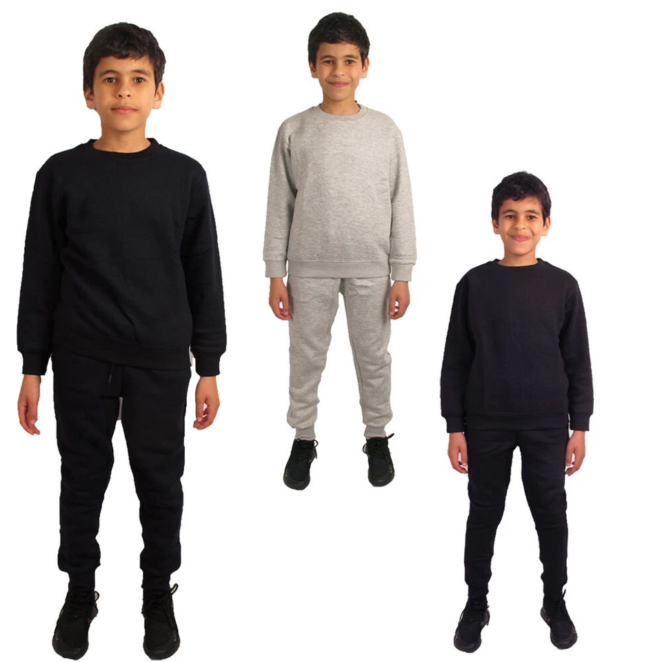 BOYS KIDS CHILDRENS PLAIN SPORTS TOP BOTTOM GYM FITNESS FLEECE TRACKSUIT JOGGERS - Image 1 of 1