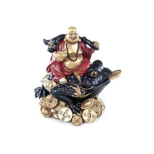 Buddha Figur sitzend auf Geldfrosch - Feng-Shui Budda Glücksbringer Geldsegen - Bild 1 von 3