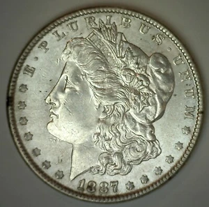 1887 Morgan AU Silver Dollar US $1 Coin Philadelphia Mint Almost Uncirculated - Picture 1 of 2