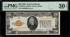 1928 $20 Gold Certificate FR-2402 - Graded PMG 30 EPQ - Very Fine