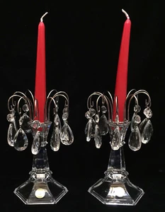 Par de Candelabros Princess House con Cristales Colgantes Vidrio Cintas para Candelabros - Imagen 1 de 11