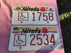 1980’s Nebraska License Plate Lot Of 2 SUN disabled 4 DIGIT