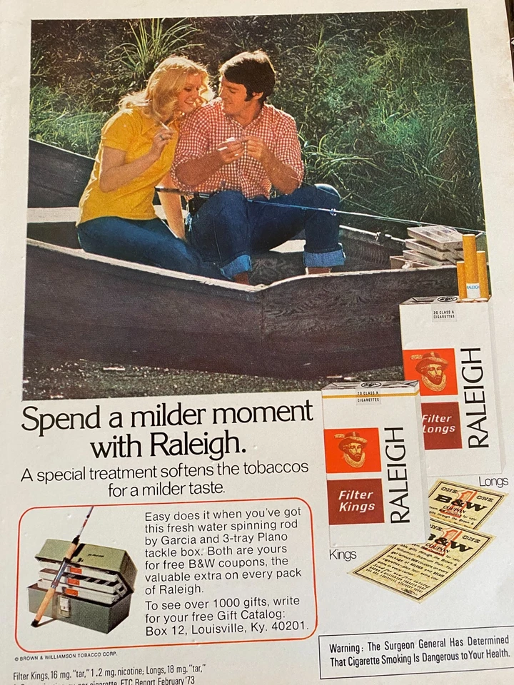 Cigarrillos Raleigh, anuncio impreso vintage de página completa Foto 1 de 1