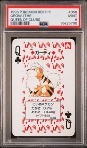 READ PSA 9 MINT POKEMON RED VERSION PLAYING CARDS 058 GROWLITHE QUEEN OF CLUBS - Picture 1 of 2