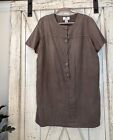 Linen Rayon Blend Dress Size 18p Lagenlook Large Carved Buttons Fully Lined Arty