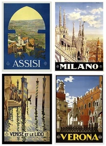 Travel Posters - Italy Tourism Set of 4 - 1920s - Vintage Reprint A4 Wall Art - Picture 1 of 5