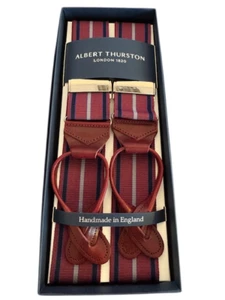 Albert Thurston Burgundy with Blue/Grey stripe  Burgundy Leather Ends - Picture 1 of 1