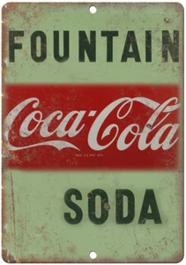 Coca Cola Brunnen Soda Porzellanoptik 12" x 9" Reproduktion Blechschild U100 - Bild 1 von 1