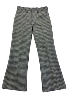 Vtg 70's Farah Black Textured DISCO Trousers 3-D GEOMETRIC Bell Bottoms Pants 34 - Picture 1 of 7