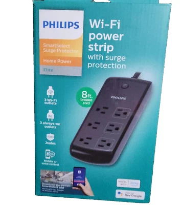 Philips Wi-Fi Power Strip with Surge Protection, 8 Ft Cord, Mobile or Voice, NEW - Image 1 of 4