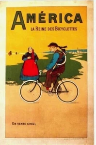Póster Original Vintage AMÉRICA REINA DE BICICLETAS c.1900 - Imagen 1 de 1