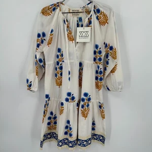 SZ Blockprints Cornflower Blue Poppy Print Joci Dress size M Cotton India NWT - Picture 1 of 5