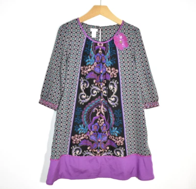 Monsoon Girl Dress Size 10 yrs Sequins Geometric Damask Flower Lined - Image 1 of 4