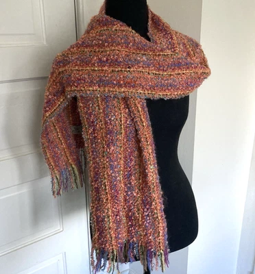 Mucros Weavers Killarney Ireland ~ Apricots Pinks & Blues Soft Boucle 68 x 9 in. - Image 1 of 4