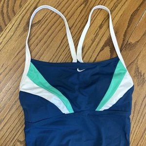 Nike One Piece Bathing Suit Womens Size 12 Teal Racerback Colorblock - Picture 1 of 8
