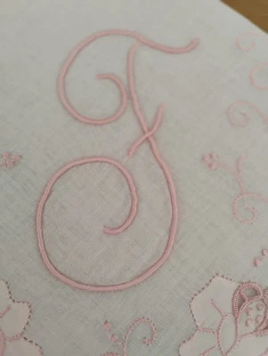Pañuelo Pañuelo Vintage F Monograma Rosa Bordado Blanco Mezcla Algodón Foto 1 de 3