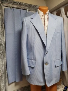 Herren Sommer Anzug 46 L hellblau weiß Streifen waschbar Hochzeit Resort Hose 38x29 - Bild 1 von 10