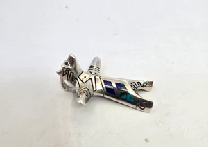 Inlaid Sterling Silver Gene and Rebecca Tobey Bear Fetish Pendant Signed - Picture 1 of 9