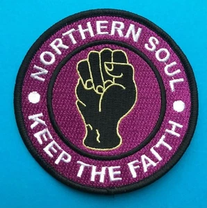 NORTHERN SOUL IRON ON PATCH - KEEP THE FAITH - PURPLE / BLACK - 90MM DIA - Picture 1 of 1