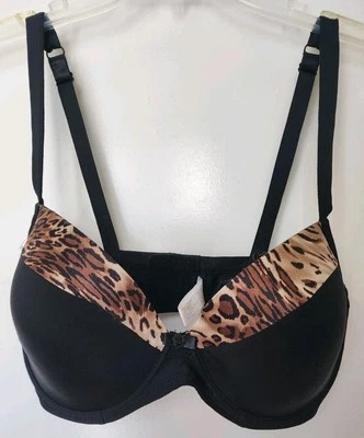 Sujetador con aros Delta Burke negro con estampado de animales correas ajustables talla 36D Foto 1 de 3