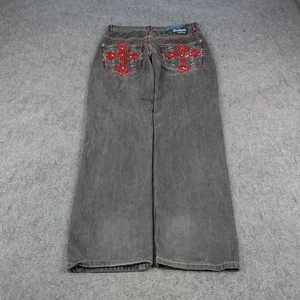 Vintage Southpole Jeans Mens 34x32 Red Stitch Cross Embroidered Baggy Goth Y2K - Picture 1 of 19