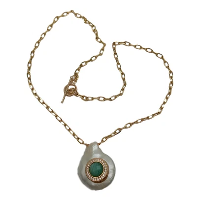 文化白色硬币珍珠 Cz 铺绿色亚马逊石小饰品链项链 17 — 第 1/4 张图片