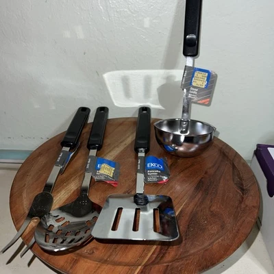 NOS EKCO Utensils Set Chrome Black Handles 30341 Ladle 30301 Spatula 30282 30381 - Image 1 of 4