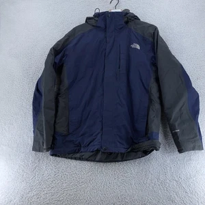 North Face Jacket Mens Medium Blue Gray HyVent Hooded Quilted Lined Outdoor Coat - Picture 1 of 10