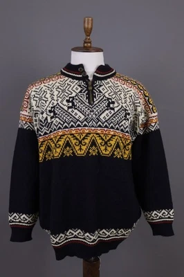 DALE OF NORWAY Black Wool Fair Isle Knitted Mock Neck 1/4 Zip Sweater Size L - Image 1 of 4