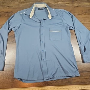 Camicia vintage anni 70 blu Van Heusen The Action camicia manica lunga poliestere taglia L - Foto 1 di 7