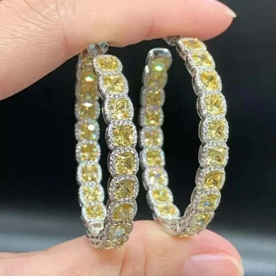 With Free Gift Christmas Hoop Earring Lab Created Sapphire 14K White Gold Plated - Image 1 of 4