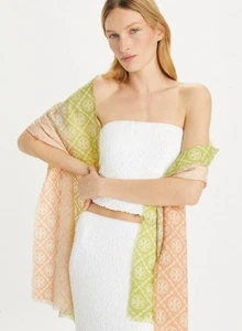 TORY BURCH Logo Monogram Multi Color Stripe Long Scarf  80" x 18"   (New) - Picture 1 of 4