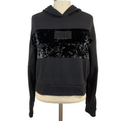 Suéter con Capucha Victorias Secret Rosa Terciopelo Rayas S Negro Terciopelo Preppy Foto 1 de 4