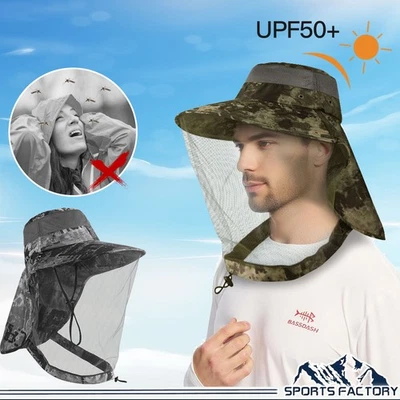 Outdoor Anti-Mosquito Sun Hat with Neck Flap Wide Brim Cap UV & Bug Protection - Image 1 of 4