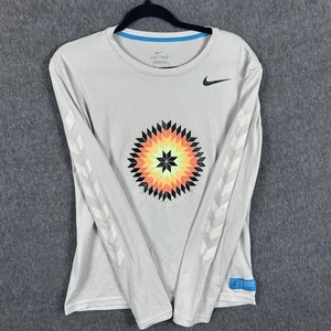 Nike N7 Shirt Womens Small Gray Dri-Fit Long Sleeve Running Graphic Top - Picture 1 of 13