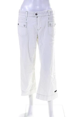 Pantalones de pierna recta con cremallera abotonados de algodón blancos talla 8 Athleta para mujer Foto 1 de 4