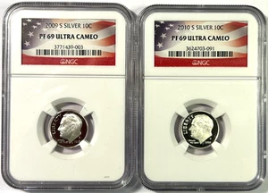 2009s, 2010s Roosevelt Silver Proof Dimes, PF69 Ultra Cameo NGC, FREE SHIPPING! - Picture 1 of 6